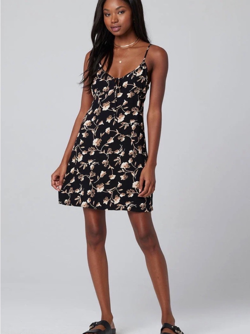 saltwater LUXE Black Mini Slip Dress with Cream Floral Print